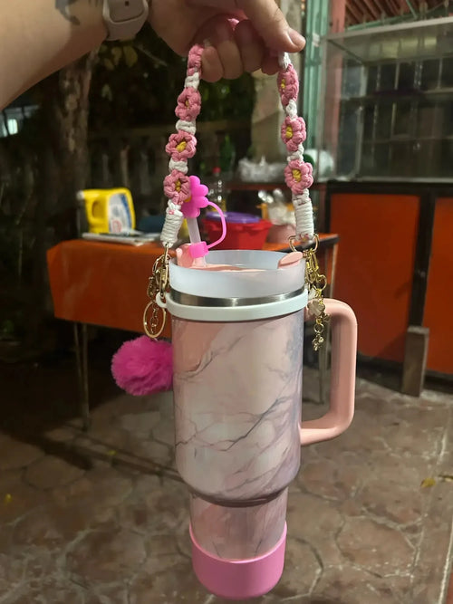 Accessory Set For Stanley Cup Pink Flower