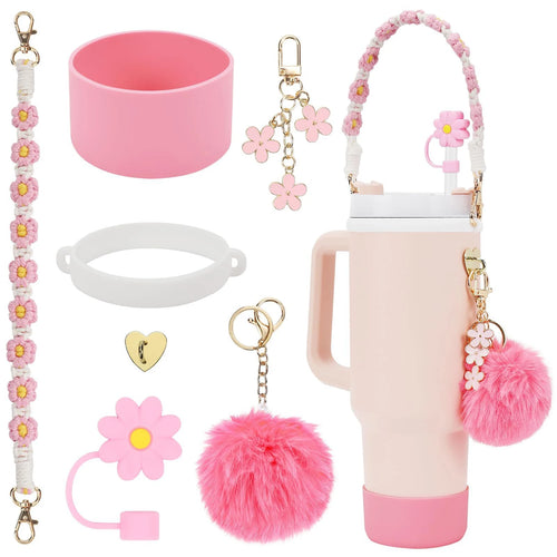 Accessory Set For Stanley Cup Pink Flower