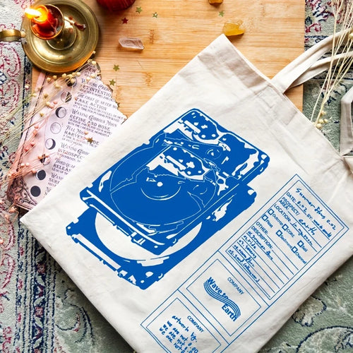"Wave To Earth Summer Flows" Pattern Retro Record Graphics Canvas Tote Bag